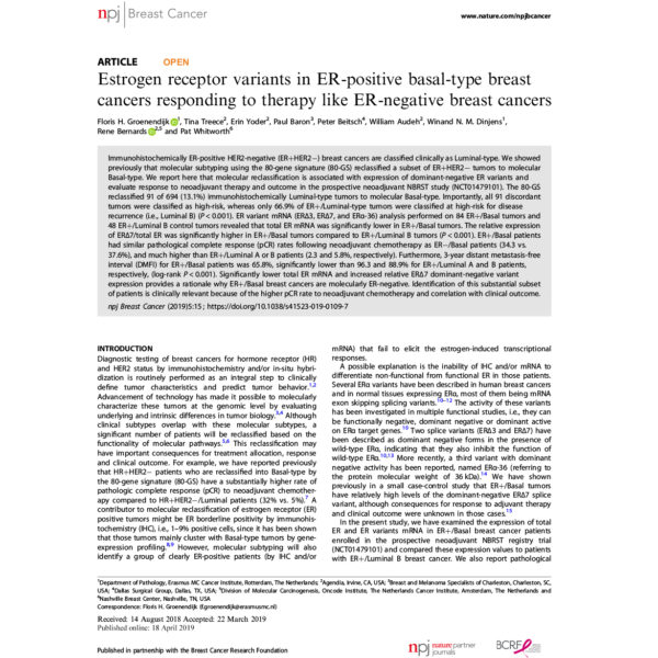 Estrogen Receptor Variants in ERPositive BasalType Breast Cancers
